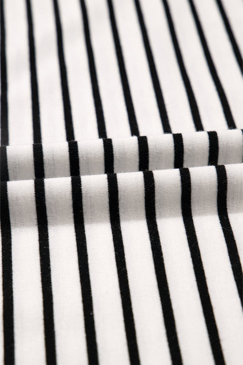 Striped V Neck Contrast Cuff Top And Drawstring Short Lounge Set